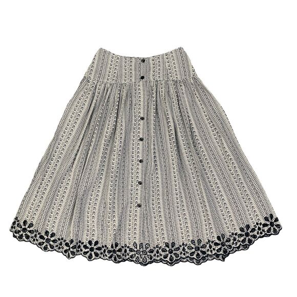 Joie Skirt Womens 10 White Navy Brixerly Linen Blend Eyelet Hem Button Front - Picture 1 of 11
